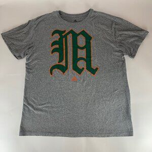 Miami Hurricanes NCAA Gray Adidas Short Sleeve Crewneck Shirt Mens 2XL XXL